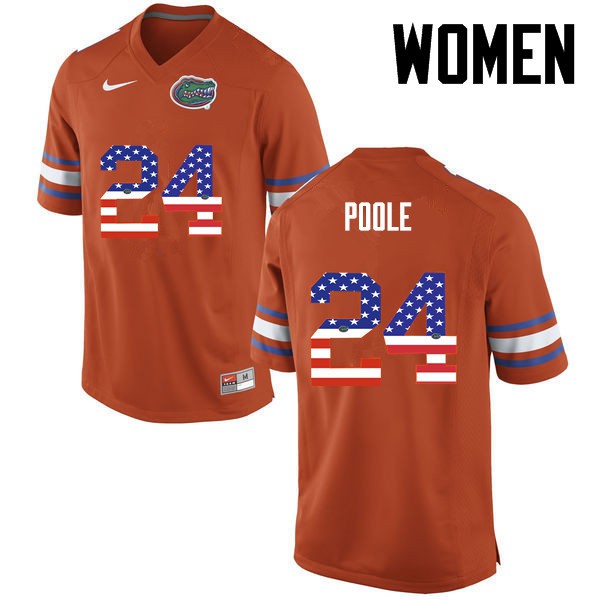 Florida Gators Women #24 Brian Poole College Football Jersey USA Flag Fashion Orange